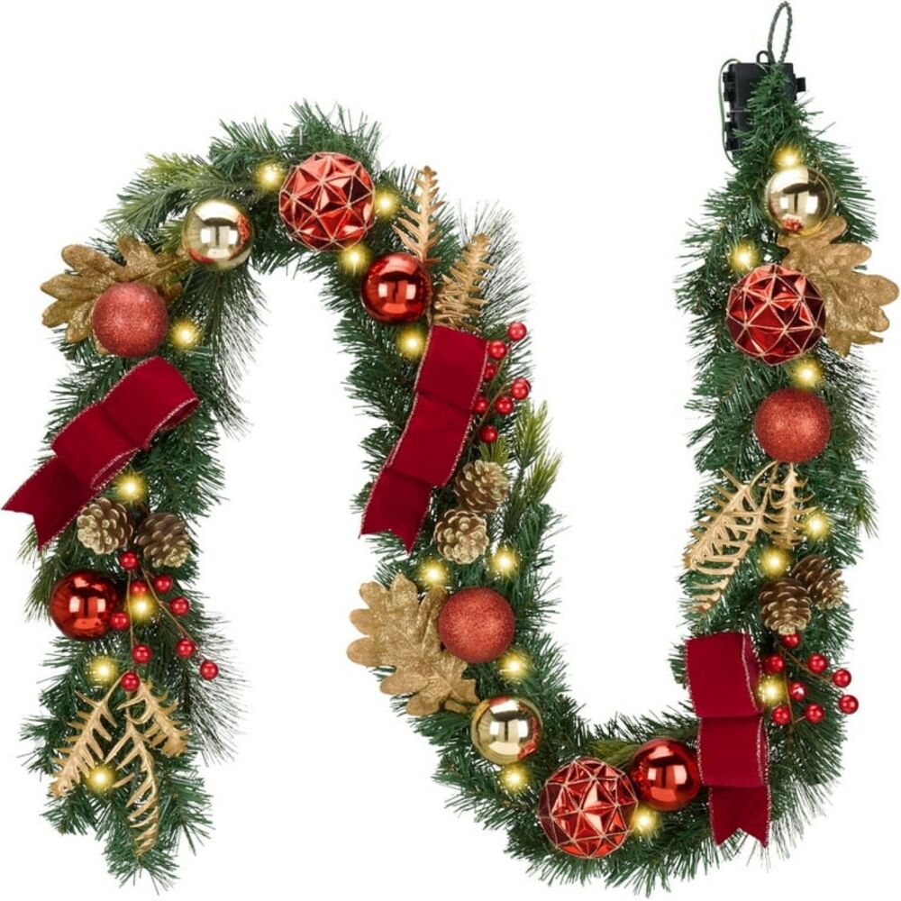 Red/Gold Pre-Lit Christmas Garland 6 Ft NEW